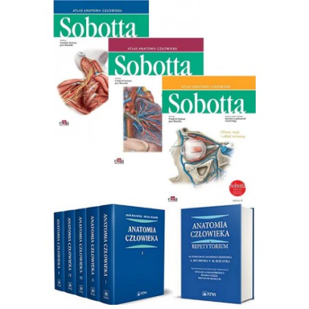 Atlas Anatomii Sobotta Angielskie Tom 1-3 + Anatomia Człowieka Bochenek Tom 1-5 z Repetytorium Oprawa Miękka